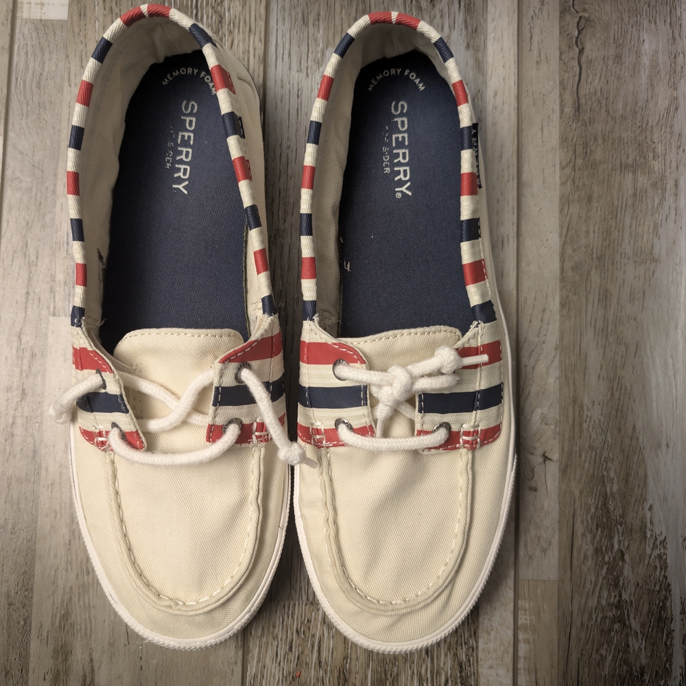 Sperry Red, White, and Blue Striped Flats